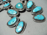 Signed Vintage Native American Navajo Blue Turquoise Sterling Silver Squash Blossom Necklace-Nativo Arts