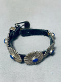 One Of A Kind Vintage Native American Navajo Lapis Sterling Silver 5 Concho Leather Bracelet-Nativo Arts