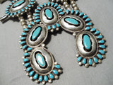 Authentic Vintage Native American Navajo Turquoise Sterling Silver Squash Blossom Necklace Old-Nativo Arts