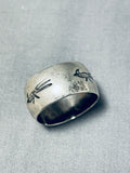 Fantastic Vintage Native American Navajo Sterling Silver Roadrunner Thick Band Ring-Nativo Arts