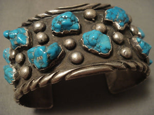 Chunky Dunky Vintage Navajo Old Kingman Turquoise Native American Jewelry Silver Bracelet-Nativo Arts