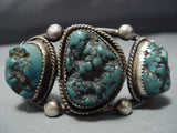 Chunky Green Turquoise Vintage Native American Jewelry Navajo Sterling Silver Bracelet Old-Nativo Arts