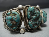 Chunky Green Turquoise Vintage Native American Jewelry Navajo Sterling Silver Bracelet Old-Nativo Arts