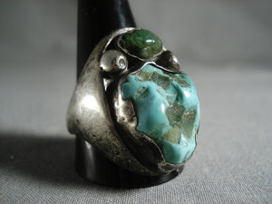 Chunky Huge Green Turquoise Vintage Navajo Native American Jewelry Silver Ring Old-Nativo Arts