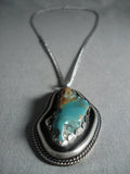 Chunky Huge Vintage Navajo Green Turquoise Native American Jewelry Silver Necklace-Nativo Arts