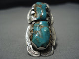 Chunky Huge Vintage Navajo Green Turquoise Sterling Silver Native American Jewelry Ring-Nativo Arts