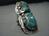 Chunky Huge Vintage Navajo Green Turquoise Sterling Silver Native American Jewelry Ring-Nativo Arts