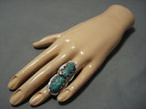 Chunky Huge Vintage Navajo Green Turquoise Sterling Silver Native American Jewelry Ring-Nativo Arts