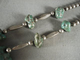 Chunky Old Green Turquoise Native American Jewelry Silver Tubule Hand Wrought Native American Jewelry Silver Necklace Old-Nativo Arts