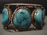 Chunky Old Navajo Nlue Turquoise Native American Jewelry Silver Rbacelet- For Large Wrist-Nativo Arts