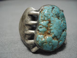 Chunky Vintage Navajo #8 Turquoise Sterling Silver Native American Ring Old-Nativo Arts
