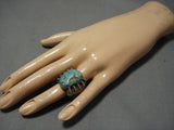 Chunky Vintage Navajo #8 Turquoise Sterling Silver Native American Ring Old-Nativo Arts