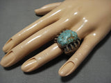Chunky Vintage Navajo #8 Turquoise Sterling Silver Native American Ring Old-Nativo Arts