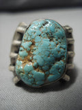 Chunky Vintage Navajo #8 Turquoise Sterling Silver Native American Ring Old-Nativo Arts