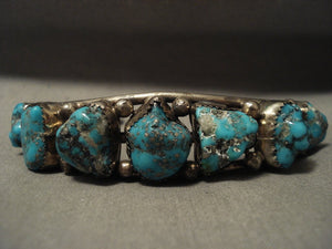 Chunky Vintage Navajo 'Turquoise Boulder' Native American Jewelry Silver Bracelet-Nativo Arts
