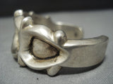 Collectable!! Vintage Native American Jewelry Navajo Rare Lonn Parker Sterling Silver Bracelet Old Cuff-Nativo Arts