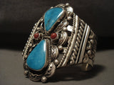 Colossal 100 Grams Modernistic Navajo Turquoise Coral Native American Jewelry Silver Bracelet-Nativo Arts