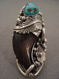 Colossal 32 Grams Navajo Turquoise Native American Jewelry Silver Leav Ring-32 Grams!-Nativo Arts