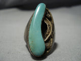 Colossal Heavy Men's Vintage Native American Jewelry Navajo Sterling Silver Green Turquoise Gold Ring-Nativo Arts