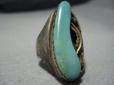 Colossal Heavy Men's Vintage Native American Jewelry Navajo Sterling Silver Green Turquoise Gold Ring-Nativo Arts