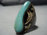 Colossal Heavy Men's Vintage Native American Jewelry Navajo Sterling Silver Green Turquoise Gold Ring-Nativo Arts