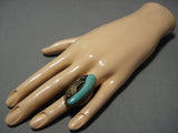 Colossal Heavy Men's Vintage Native American Jewelry Navajo Sterling Silver Green Turquoise Gold Ring-Nativo Arts