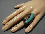 Colossal Heavy Men's Vintage Native American Jewelry Navajo Sterling Silver Green Turquoise Gold Ring-Nativo Arts