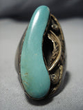 Colossal Heavy Men's Vintage Native American Jewelry Navajo Sterling Silver Green Turquoise Gold Ring-Nativo Arts