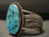 Colossal Leaf Vintage Navajo Natural Turquoise Native American Jewelry Silver Bracelet Old-Nativo Arts