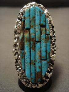 Colossal Modernistic Navajo Turquoise Native American Jewelry Silver Ring-Nativo Arts