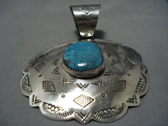 Colossal Modernistic Navajo Turquoise Sterling Silver Pendant Native American Jewelry-Nativo Arts