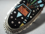 Colossal Native American Jewelry Navajo Midnight Space Kachina Turquoise Coral Sterling Silver Ring-Nativo Arts