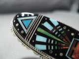 Colossal Native American Jewelry Navajo Midnight Space Kachina Turquoise Coral Sterling Silver Ring-Nativo Arts