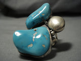 Colossal Natural Easter Blue Turquoise Vintage Native American Navajo Sterling Silver Ring Old-Nativo Arts