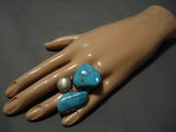 Colossal Natural Easter Blue Turquoise Vintage Native American Navajo Sterling Silver Ring Old-Nativo Arts