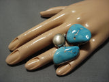 Colossal Natural Easter Blue Turquoise Vintage Native American Navajo Sterling Silver Ring Old-Nativo Arts