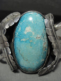 Colossal Turquoise Earth Vintage Navajo Double Leaf Native American Jewelry Silver Bracelet Old-Nativo Arts