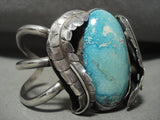 Colossal Turquoise Earth Vintage Navajo Double Leaf Native American Jewelry Silver Bracelet Old-Nativo Arts