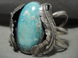 Colossal Turquoise Earth Vintage Navajo Double Leaf Native American Jewelry Silver Bracelet Old-Nativo Arts
