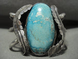 Colossal Turquoise Earth Vintage Navajo Double Leaf Native American Jewelry Silver Bracelet Old-Nativo Arts