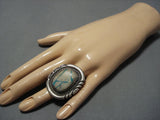 Colossal Very Rare Vintage Native American Jewelry Zuni Turquoise Vein Sterling Silver Ring Old-Nativo Arts