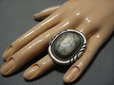 Colossal Very Rare Vintage Native American Jewelry Zuni Turquoise Vein Sterling Silver Ring Old-Nativo Arts