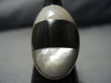 Colossal Vintage Native American Jewelry Navajo Domed Pearl Ironwood Sterling Silver Ring Old Native-Nativo Arts