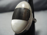 Colossal Vintage Native American Jewelry Navajo Domed Pearl Ironwood Sterling Silver Ring Old Native-Nativo Arts