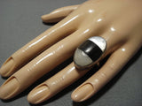 Colossal Vintage Native American Jewelry Navajo Domed Pearl Ironwood Sterling Silver Ring Old Native-Nativo Arts
