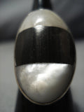 Colossal Vintage Native American Jewelry Navajo Domed Pearl Ironwood Sterling Silver Ring Old Native-Nativo Arts
