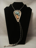 Colossal Vintage Navajo 1950's Turquoise Coral Native American Jewelry Silver Bolo Tie-Nativo Arts