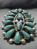 Colossal Vintage Navajo Green Turquoise Sterling Silver Native American Jewelry Ring Old-Nativo Arts