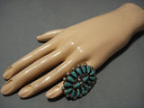Colossal Vintage Navajo Green Turquoise Sterling Silver Native American Jewelry Ring Old-Nativo Arts
