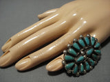 Colossal Vintage Navajo Green Turquoise Sterling Silver Native American Jewelry Ring Old-Nativo Arts